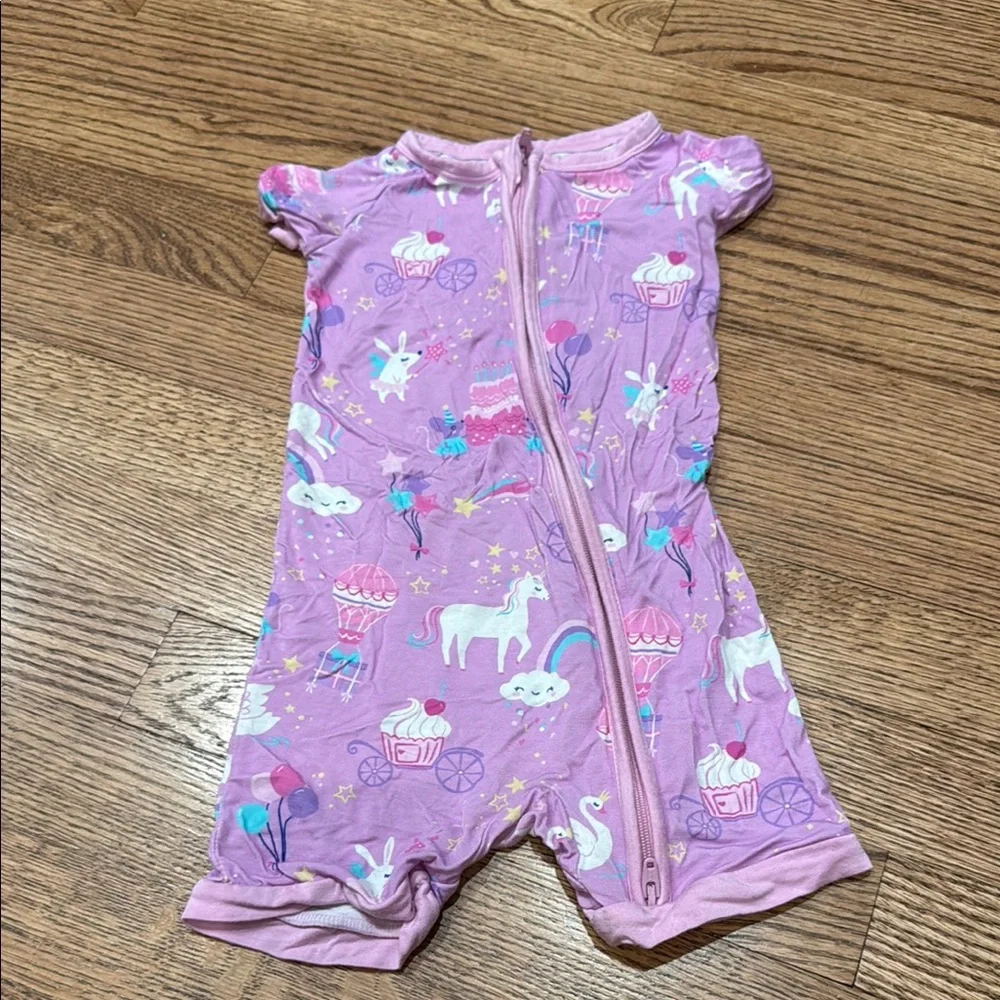 Little Sleepies purple unicorn birthday shortie set
